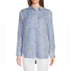 J.McLaughlin Fallon Costa Key Print Long Sleeve Linen Blouse - Size XS